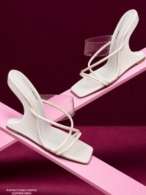 FASHION NOVA White Clear Strap Wedge Heels - Size: 9